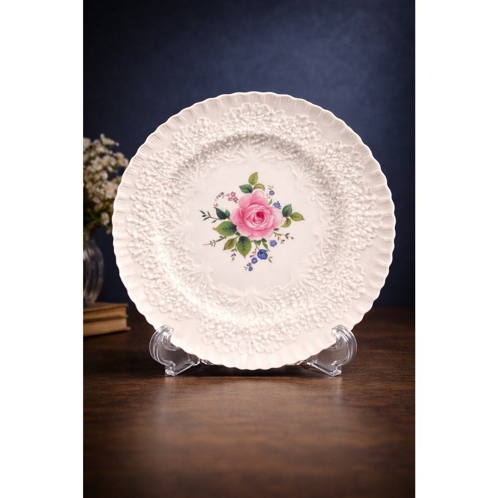 Spode Bridal Rose Savoy Billingsley Plate 8" Embossed England Bone China Y2862